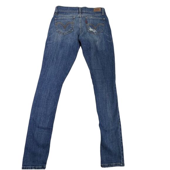 Levi's Too Superlow 524 Distressed Denim Blue Skinny Jeans Size 1 Medium - Picture 3 of 15
